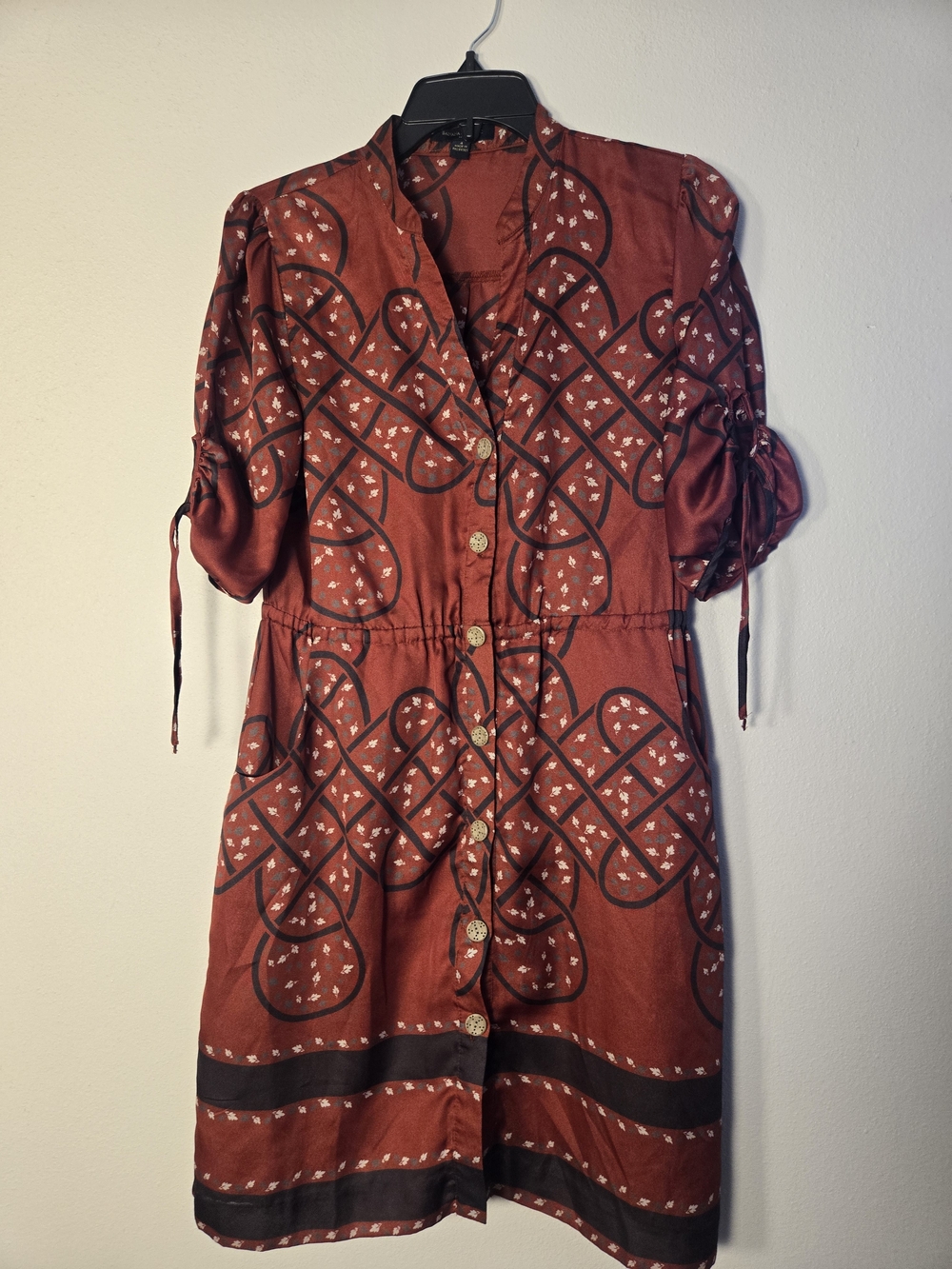 Banana Republic Rust Red Button-Front Patterned Dress with Black Accents